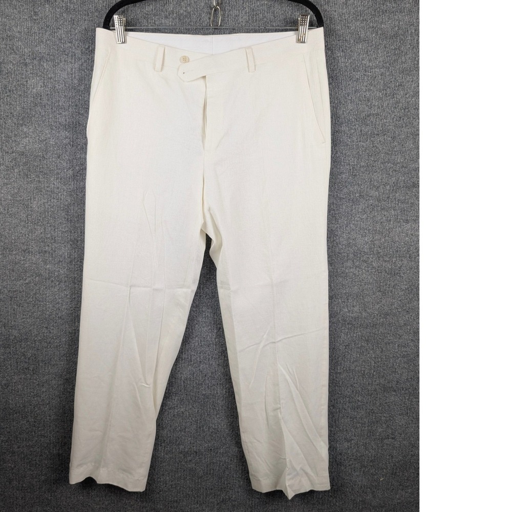 Sean John Mens Linen Blend Dress Pants Off White Beach Wedding 34W x 30L